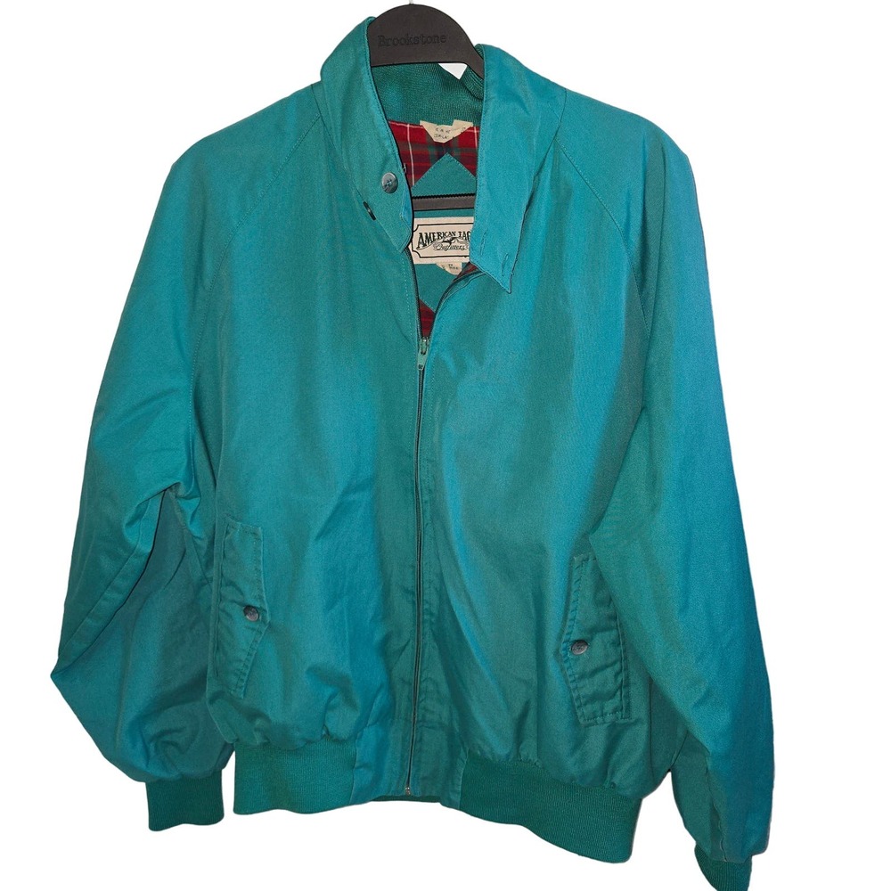 VTG 80s American Eagle Mens Bomber Jacket Windbreaker XL Teal Blue Green Retro